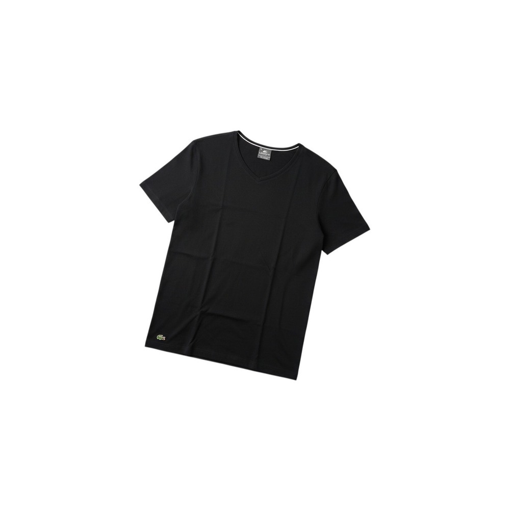 Lacoste Sleepwear T-Shirt Mens L Black V-Neck Cotton Stretch Logo 2049